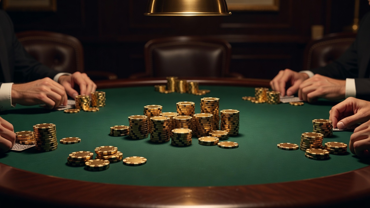 Golden chips on card layout table